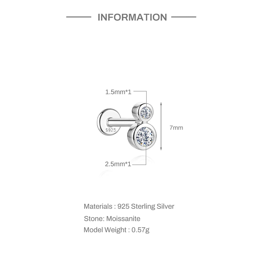 Moissanite Diamond Stud Orginal 925 Sterling Silver Screw Flat Back Moissanite Earring Jewel