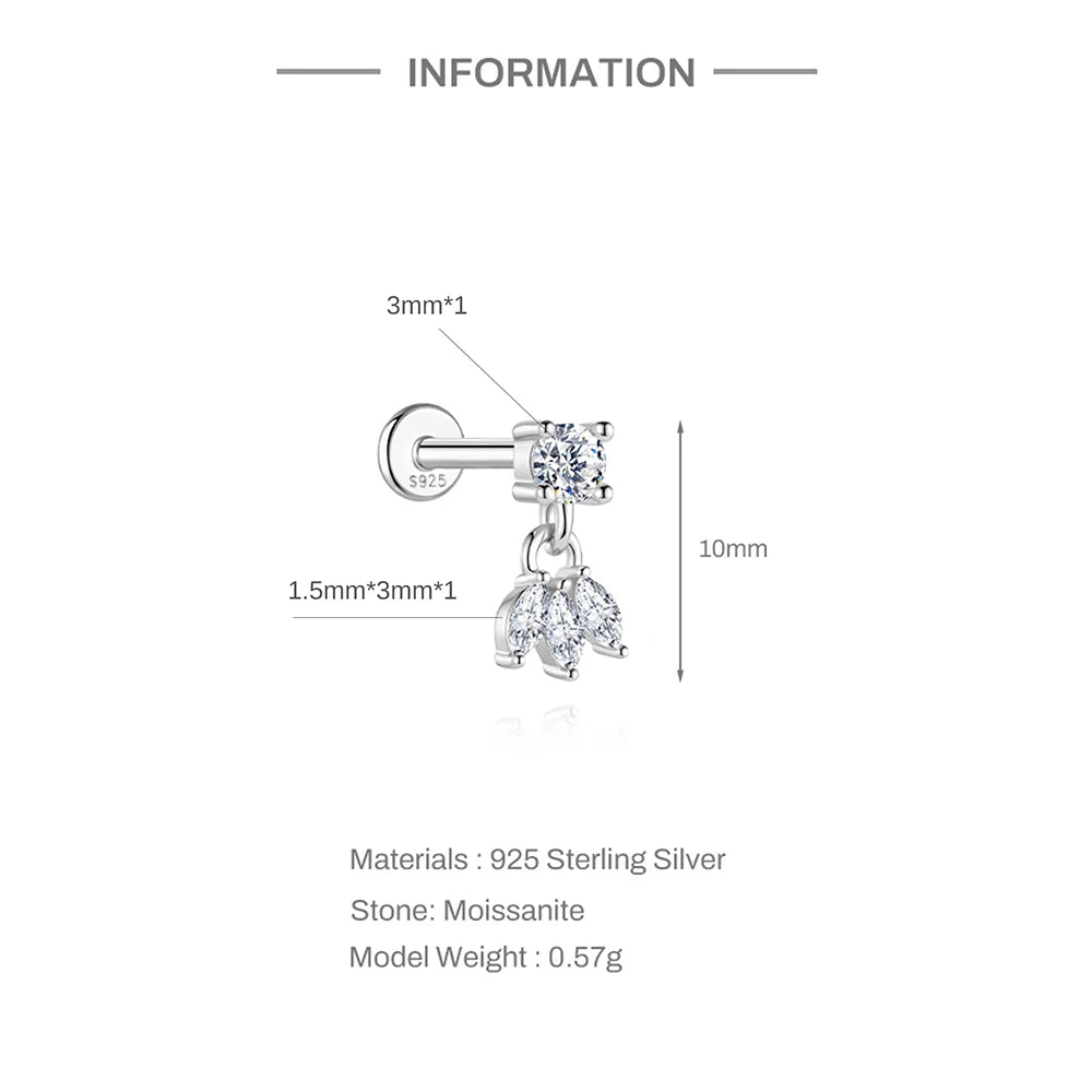 Moissanite Diamond Stud Orginal 925 Sterling Silver Screw Flat Back Moissanite Earring Jewel