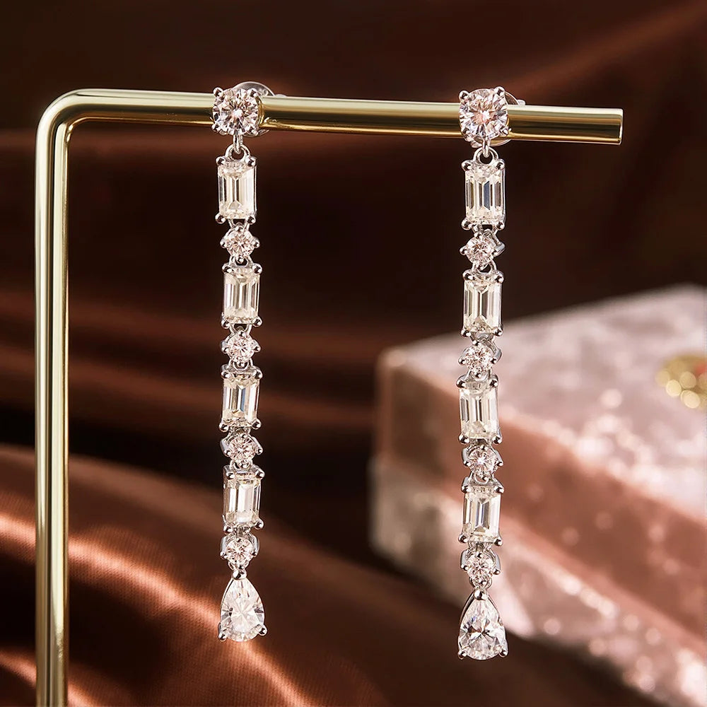 6.8cttw Full Moissanite Drop S925 Sterling Silver Lab Diamond earrings