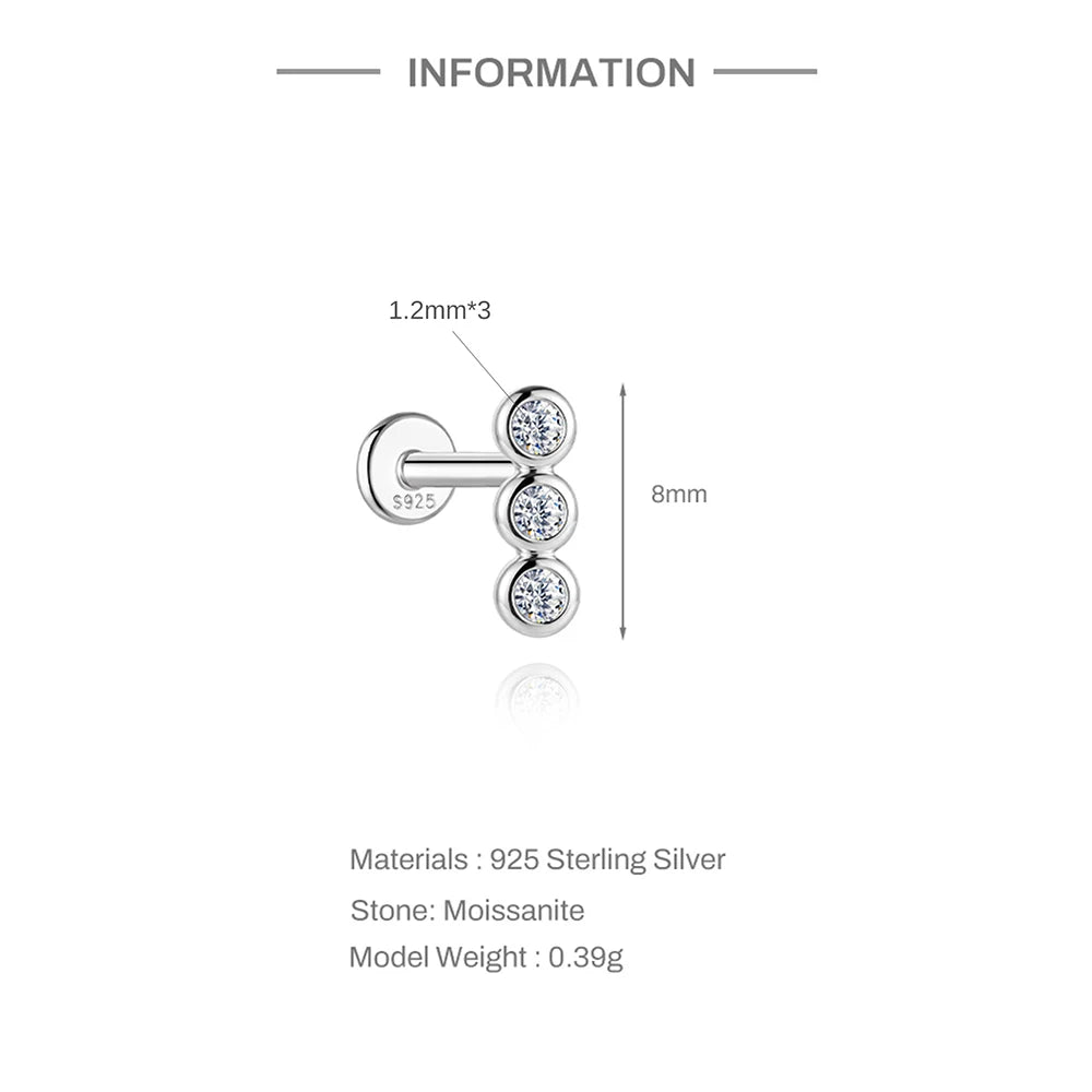 Moissanite Diamond Stud Orginal 925 Sterling Silver Screw Flat Back Moissanite Earring Jewel