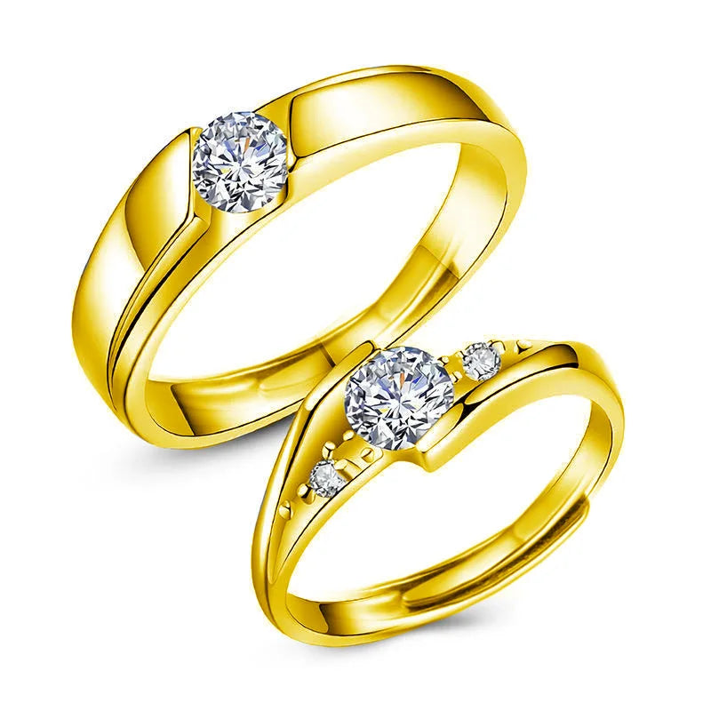 S925 Rhodium-Plated 0.5ct Moissanite Couple Rings - Adjustable Exquisite Jewelry