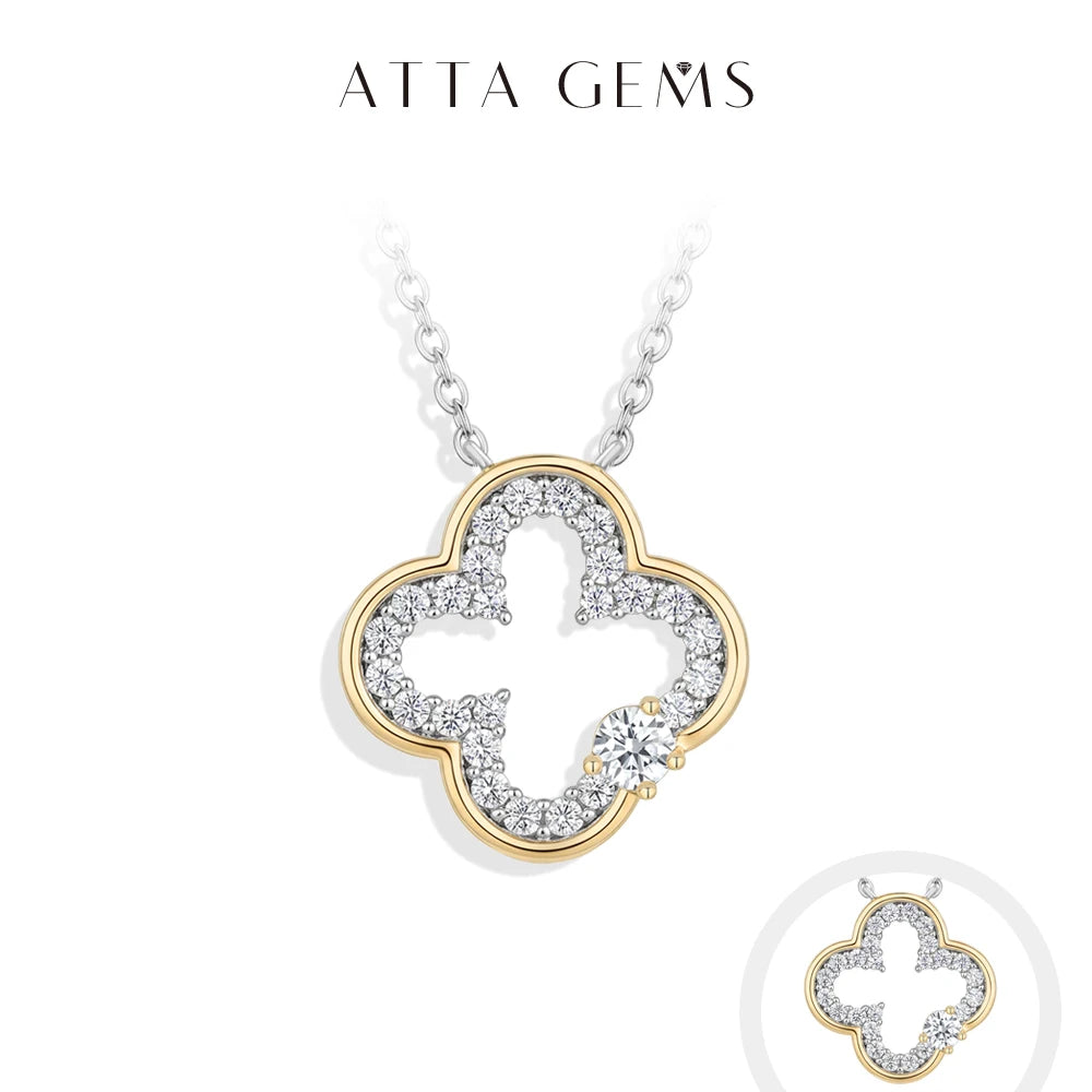 Full paved Moissanite S925 Silver Two Tone Hollow Necklace Gold Edge Necklace