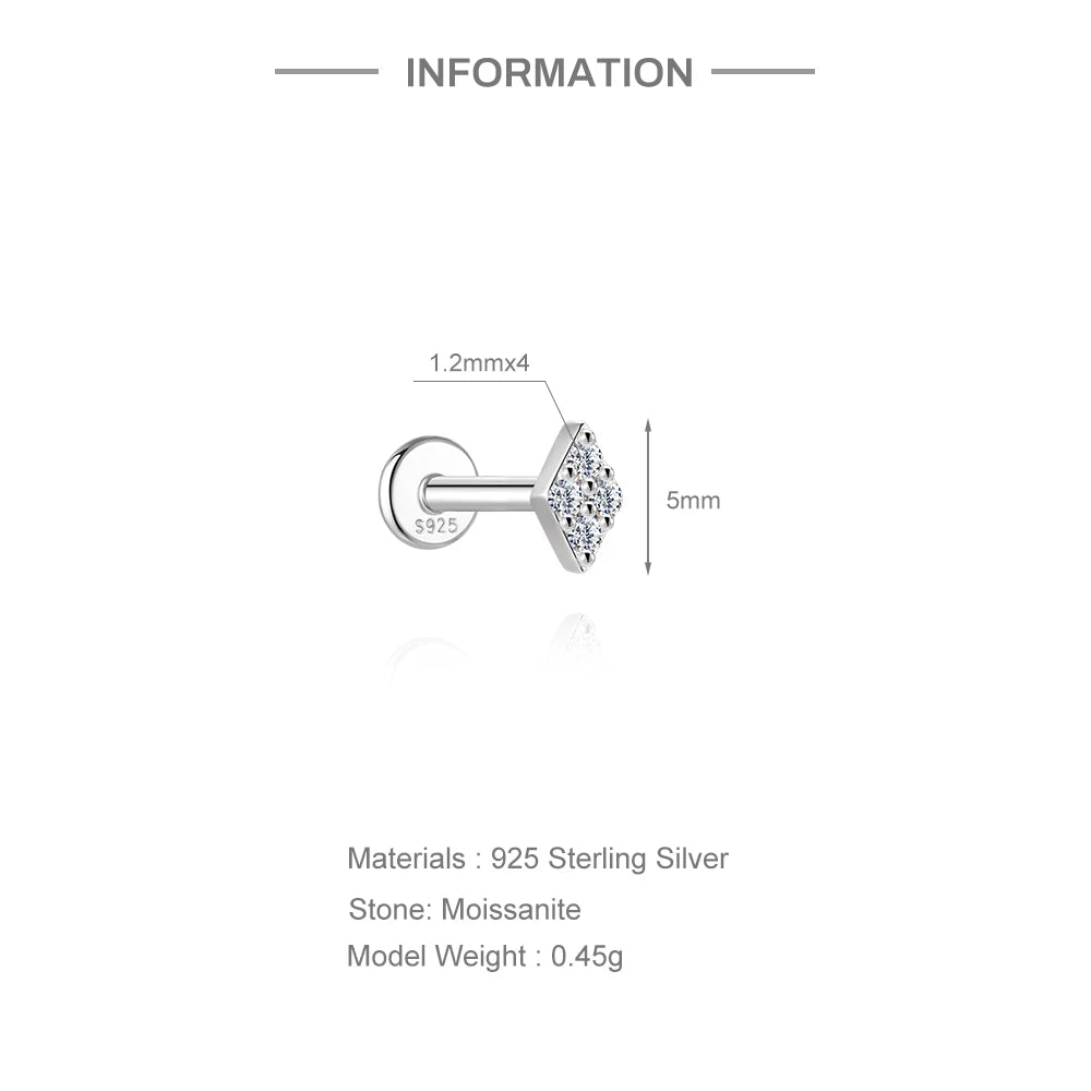 Moissanite Diamond Stud Orginal 925 Sterling Silver Screw Flat Back Moissanite Earring Jewel