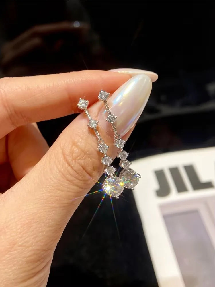 1CT Moissanite Diamond Long Tassel Drop Earrings