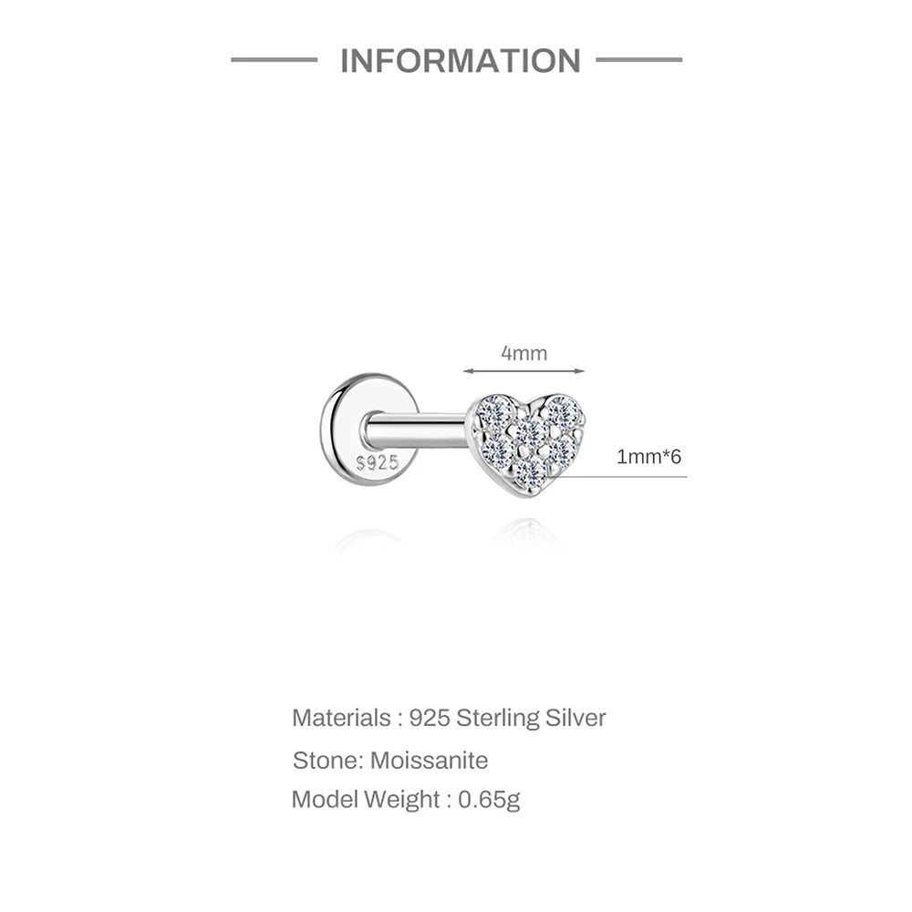 Moissanite Diamond Stud Orginal 925 Sterling Silver Screw Flat Back Moissanite Earring Jewel