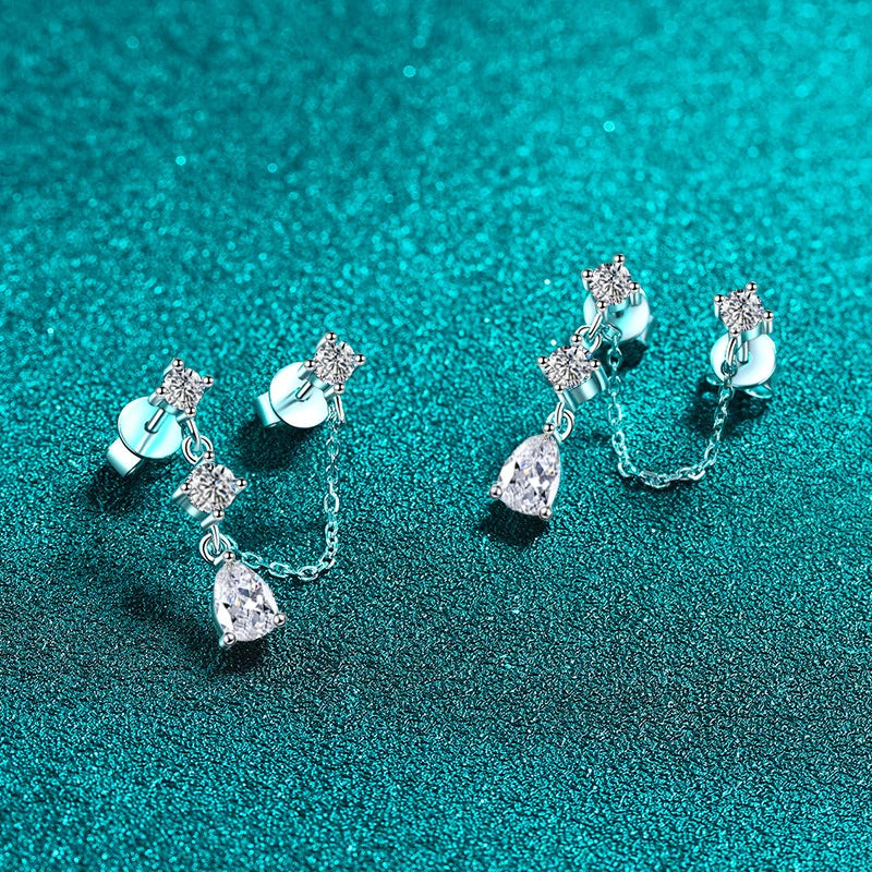 Full Moissanite Stud Chain Earrings 925 Sterling Silver Jewelry