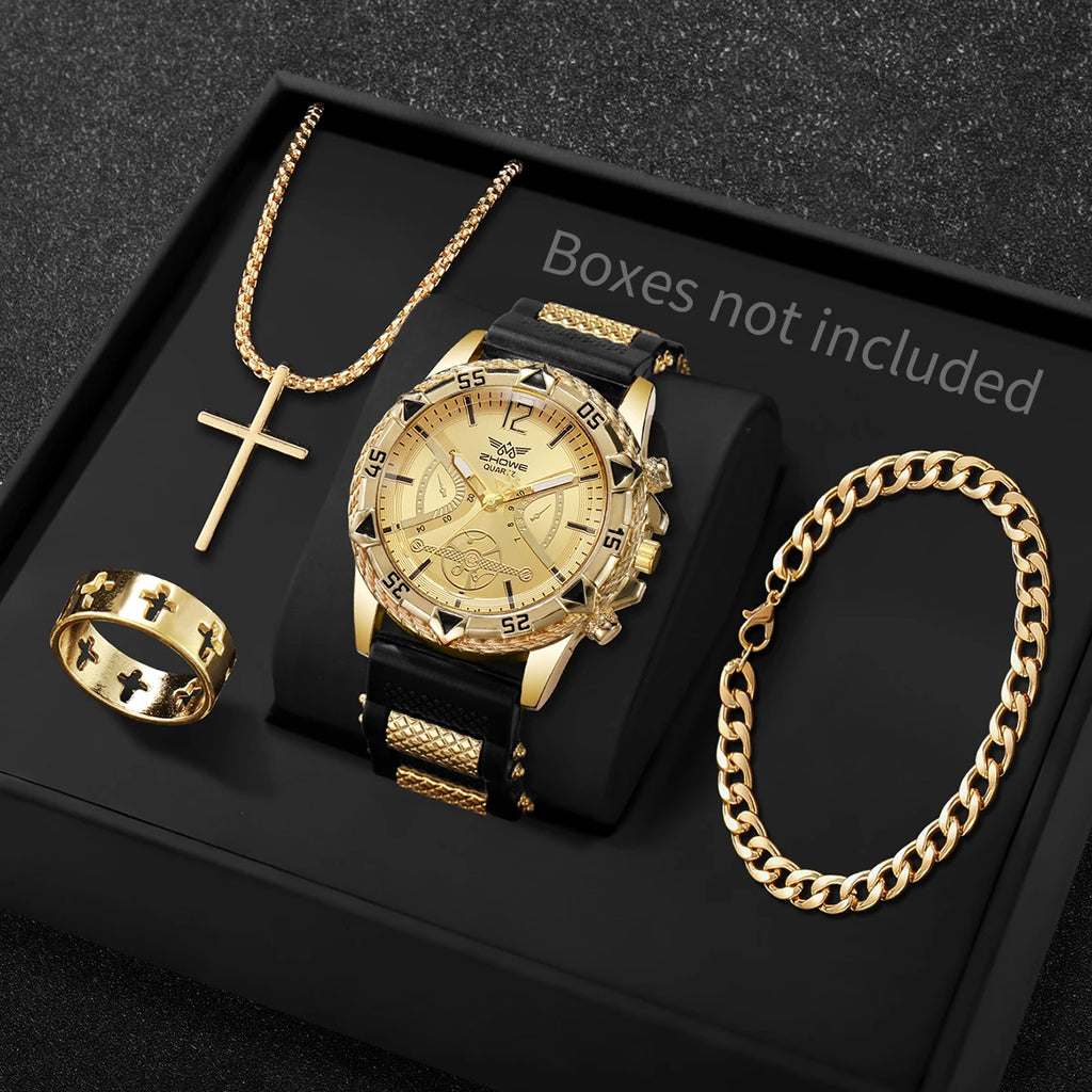 Arabic Quartz CasuSilicone Strap Wristwatch With Necklace Set Reloj Hombre (Without Box)